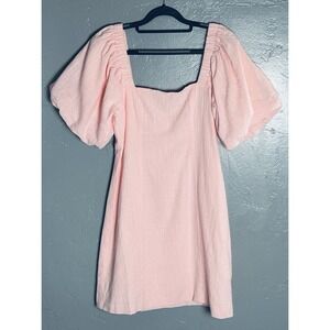 SNDYS Tuscany Dress Womens Pink Medium Bubble Sleeves Mini Cotton
